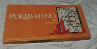 Vintage 1977 Cadaco Poker - Keeno Playing Cards Board Game With Red Chips
