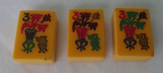 Vintage Mahjong Mah Jong Jongg Bakelite Caramel Flower Tiles Set Of 3