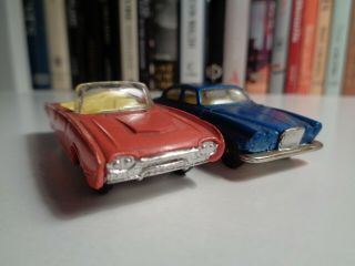 2 Vintage 2 5/8 " Metal Toy Cars T - Bird & Jag Husky Toys Great Britain Early 1960s