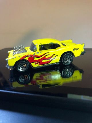 Vintage Hot Wheels 57 Chevy Mattel 1976 Die Cast Car Canary Yellow Red Flames