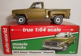 Auto World 1973 Chevy Cheyenne Stepside Lime Green Muscle Trucks Loose 2019
