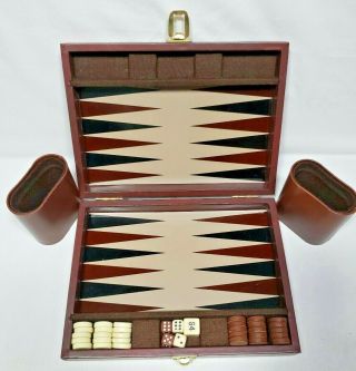 9 " X13 " Backgammon Set Brown White Faux Leather Portable Travel Folding Case