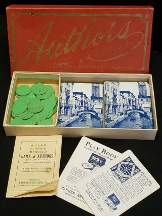 1915 Parker Brothers Game Of Authors Card Game.  Complete - Instructions & Box