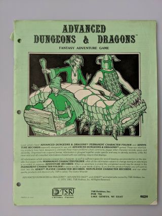 Ad&d Permanent Character Folder & Adventure Records Tsr 9029 (1981) Hard To Find