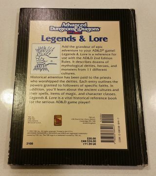 Legends & lore Advanced Dungeons & Dragons 2nd Edition AD&D D&D Hardcover Book 2