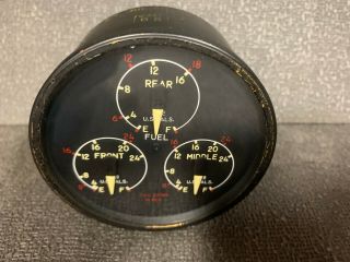 Fuel Level Gauge.  Triple Dial.  From Tail Dragger Airplane.  General Electric