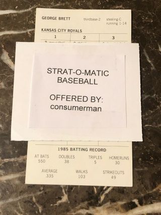 Strat - O - Matic Baseball 1985 Kansas City Royals
