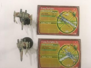 Star Wars Starship Battles 2 X - Wing Starfighters (1 Ace) With Cards 27 &28/60