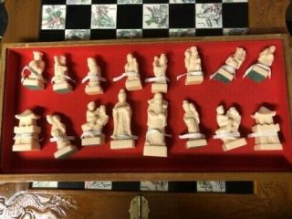 Asian Style Carved Wood Chess Set in Self Contained Box 5