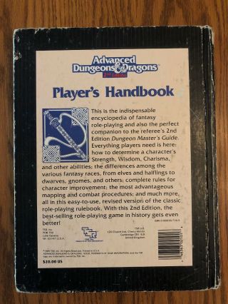 Advanced Dungeons and Dragons 2nd Ed Player ' s Handbook TSR 2101 2