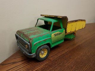 Vintage 1970s Tonka Dump Truck | Green & Yellow Diecast Metal | Toy Model 13190