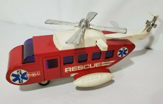 Vintage Pressed Steel Buddy L Red Rescue Copter Helicopter -