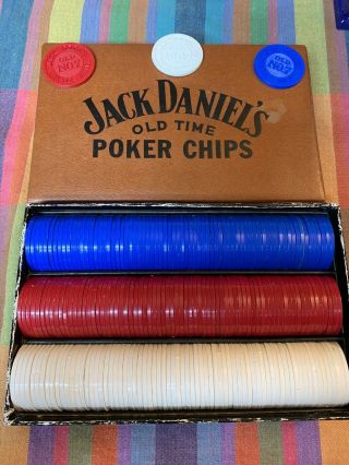 Jack Daniels Old Time Poker Chips Red White Blue Boxed