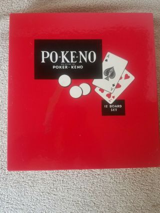 Po - Ke - No Pokeno Poker - Keno Board Game,  Complete Vintage Set 12 Boards 200 Chips