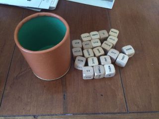 21 Vtg 1971 Scrabble Sentence Cube Game Wood Word Dice Replacement Parts W/cup