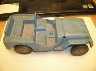 Vtg Unusual 1950s - 60s Marx Blue Plastic Jeep With Metal Litho Bottom