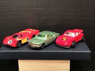 3 Vintage Majorette Cars.  Bmw,  Porsche,  Race Car.