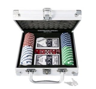 Deluxe Travel Poker Set Includes 100 Chips,  Two Decks Of Playing Cards,  5 Dice