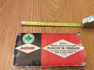 Vintage Acme Folding Cribbage Board With Pegs And Instruction Sheet