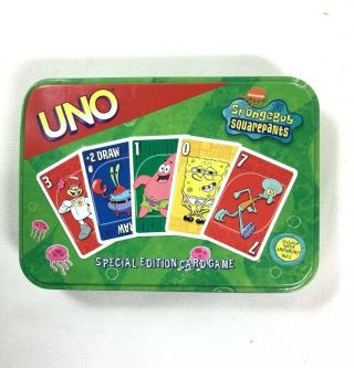 Vintage Uno Spongebob Squarepants Uno Special Edition Card Game Tin 2001 Mattel