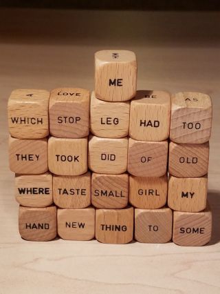 1971 Scrabble Sentence Cube Game - 21 Wood Word Cubes - Selchow & Righter Co.