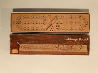 Vintage 1974 Milton Bradley 1505 Wooden Cribbage Board Complete W/ Pegs - Nicei