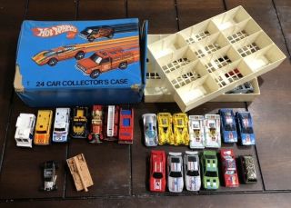 Vtg Hot Wheels 24 Car Collectors Case With Trays And Cars