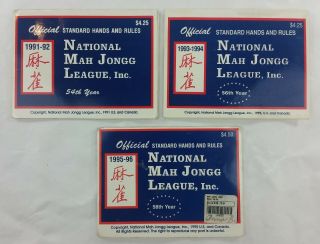 3 National Mah Jongg Oficial Standard Hands And Rules Cards 91 - 92 93 - 94 95 - 96