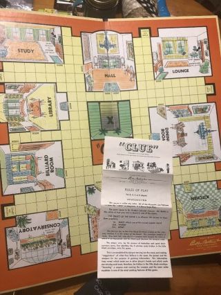 Vintage 1956 Clue Board Game (board Only) Parker Brothers