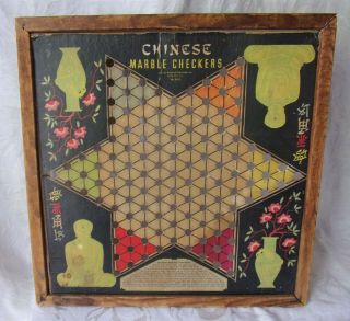 Antique 1939 Whitman Chinese Checkers Board Cardboard Wood Frame Halloween