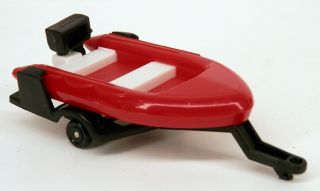 Matchbox Red Inflatable Raft W/outboard Motor & Black Boat Trailer 1:64 Scale
