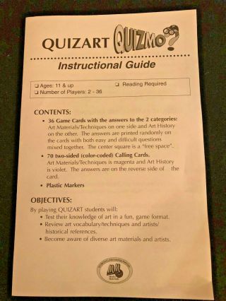 Quizmo Quizart Game Kids Art Educational Bingo Teacher Homeschool Ages 11 - Up 5