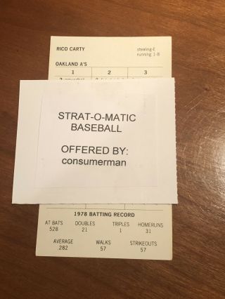 Strat - O - Matic Baseball 1978 Oakland A’s With Xp