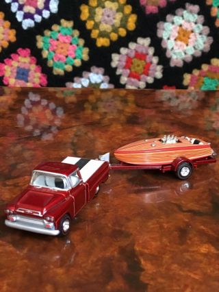 1/64 Scale Diecast 1959 Chevy Apache Truck W/boat Trailer By Hot Wheels
