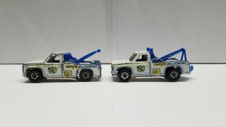 Vintage Pair Hot Wheels Redline Larry’s 24 Hour Tow Truck w/ Phone Number 2