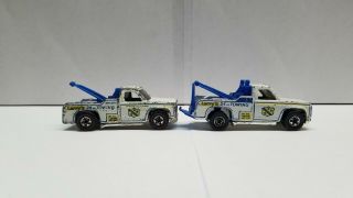Vintage Pair Hot Wheels Redline Larry’s 24 Hour Tow Truck w/ Phone Number 4