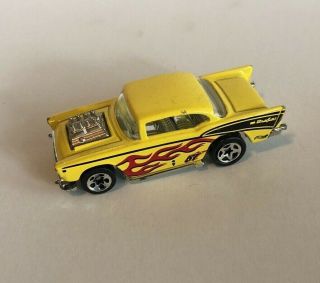 Hot Wheels ‘57 Chevy Mattel 1976 1:64 Canary Yellow Red Flames China