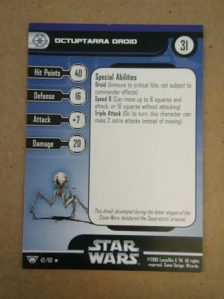 Star Wars Miniatures Rare Champions Of The Force 42 Octuptarra Droid