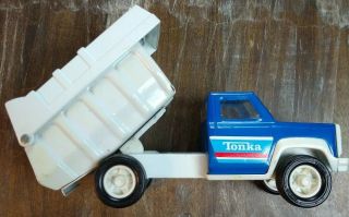 Vtg Mini Tonka Metal Blue White 5 " Garbage Sanitation Service Dump Truck Car Euc