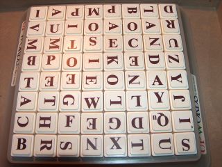 Upwords 64 Plastic Letter Tiles Only 1988 Board Game Brown White Crafts Spell