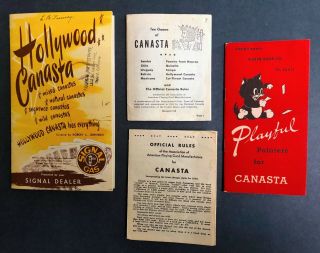 1950s Canasta Official Rules Hollywood Canasta From Signal Gas,  Etc Group Of 4