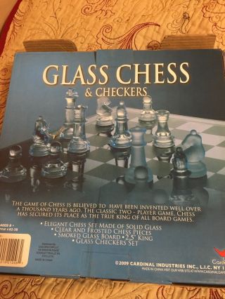 Glass Chess And Checkers Clear And Frosted.  2.  5” King.  Game Set