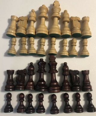 Vintage Wooden Chess Set With Wooden Box No Board 3 - 1/2 Inch King