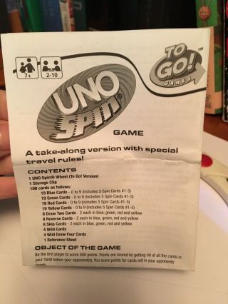 Mattel Uno Spin Card Game Small Travel Size