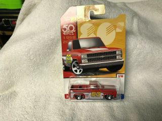 1/64 Hot Wheels " 83 Chevy Silverado " Red From The Hw 50th Anniversary Series