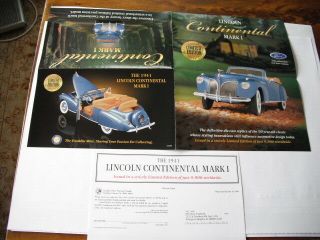 Franklin 1941 Lincoln Continental Mark I 1/24 Scale Paper Work Only No Car