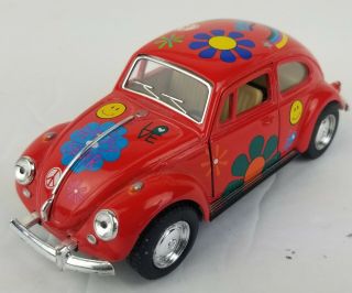 Kinsmart 1967 Classic Volkswagen Beetle Bug 1:32 Diecast Car Red Hippie Love