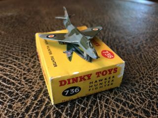Vintage " Dinky Toys - 736 Hawker Hunter Fighter " Plane W/box