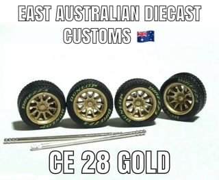 Eadc Custom Wheels 1:64 Scale Ce28 Gold Set Of Four Hot Wheels Matchbox