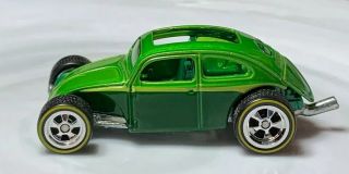 Hot Wheels Custom Volkswagen Beetle Vw Bug Green 1/64 Real Riders Diecast Loose